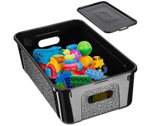 KADAX Caja de almacenamiento rectangular con tapa, contenedor de almacenamiento, contenedor apilable, caja de plástico, caja de polipropileno, caja de almacenamiento que ahorra espacio (5 L, Negro)