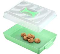 KADAX Caja de plástico para tartas con tapa, 43 x 30 x 12,5 cm, caja de transporte con asa, molde para tartas de hojalata, magdalenas, rectangular, caja de alimentos (menta v2)