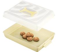 KADAX Caja de plástico para tartas con tapa, 43 x 30 x 12,5 cm, caja de transporte con asa, molde para tartas de hojalata, magdalenas, rectangular, caja de alimentos (crema v2)