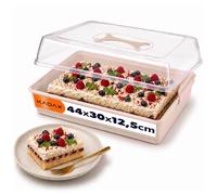 KADAX Caja de plástico para tartas con tapa, 44 x 30 x 12,5 cm, caja de transporte con asa, molde para tartas de hojalata, magdalenas, rectangular, caja de alimentos (rosa)