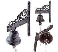 KADAX Campana de jardín de hierro fundido con cordón - Decoración de pared de estilo rústico para puerta exterior, timbre montado en la pared (marrón)