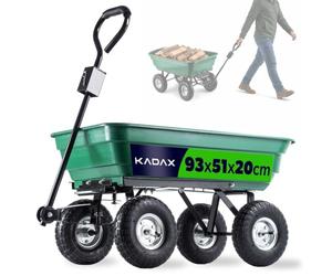 KADAX Carro de plástico PVC, capacidad de carga de 300 kg, carrito de mano con función basculante, carro basculante con marco de metal, carrito de jardín, carrito de transporte (75 L, verde/negro)