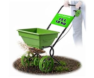 KADAX Carro esparcidor de 15 L con ruedas, esparcidor de abono, salero y esparcidor de semillas para jardín y servicio de invierno, para sal de carretera y fertilizante para césped