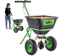 KADAX Carro esparcidor de 45 L con ruedas, esparcidor de abono para semillas de césped, fertilizante para césped, cal y sal de carretera, salero, esparcidor de semillas para el cuidado del césped y el