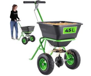 KADAX Carro esparcidor de 45 L con ruedas, esparcidor de abono para semillas de césped, fertilizante para césped, cal y sal de carretera, salero, esparcidor de semillas para el cuidado del césped y el