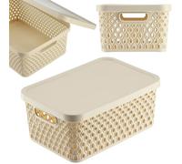 KADAX Cesta de almacenamiento, cesta con tapa, caja de almacenamiento, caja de almacenamiento de plástico, moderna cesta con orificios de ventilación (4,5 L, beige)