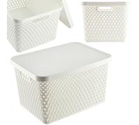 KADAX Cesta de almacenamiento, cesta con tapa, caja de almacenamiento, caja de almacenamiento de plástico, moderna cesta con orificios de ventilación (18 L, blanco)