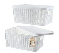 KADAX Cesta de almacenamiento con tapa, 6L, caja de almacenamiento de plástico, cesta de almacenamiento rectangular, para baño, cocina, habitación de los niños, contenedor de almacenamiento, cesta