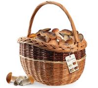 KADAX Cesta de mimbre para setas, compras, picnic, ovalada, marrón, mango de madera de sauce, 43 x 30 x 43 cm