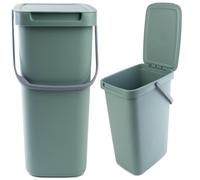 KADAX - Cubo de basura (12 L, con tapa y asa, de plástico, para clasificación selectiva, rectangular con tapa con bisagra), color verde