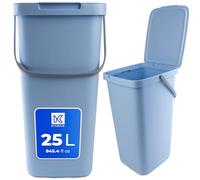 KADAX Cubo de basura con tapa y asa, cubo de basura de plástico, cubo de basura de separación rectangular con tapa abatible (azul, 25 L)
