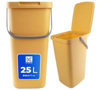 KADAX Cubo de basura con tapa y asa, cubo de basura de plástico, cubo de basura para la separación de residuos, Recolector de residuos rectangular con tapa abatible (Amarillo, 25L)