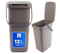 KADAX Cubo de basura con tapa y asa, cubo de basura de plástico, papelera para la separación de residuos, contenedor de basura rectangular con tapa abatible (Marrón, 12L)