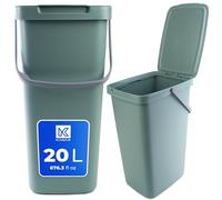 KADAX Cubo de basura con tapa y asa, cubo de basura de plástico, papelera para la separación de residuos, contenedor de basura rectangular con tapa abatible (Verde, 20L)