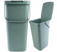 KADAX Cubo de basura con tapa y asa, cubo de basura de plástico, papelera para separación de residuos, Recolector de desechos rectangular con tapa abatible (Verde, 25L)