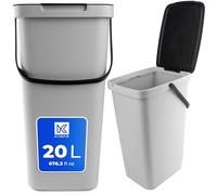 KADAX Cubo de basura de 20 l con tapa y asa, cubo de basura de plástico, para la separación de residuos, rectangular, con tapa de bisagra (Gris)
