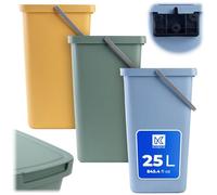 KADAX Cubo de basura de 25 L, juego de 3 unidades, de plástico con tapa y asa, para la separación de residuos, con tapa abatible (verde, amarillo, azul)