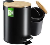 KADAX Cubo de basura de baño de 3 litros en 5 colores, pequeño cubo de basura con pedal extraíble, cubo con tapa de bambú, cubo de basura para baño y WC (negro)