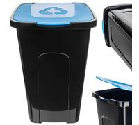 KADAX Cubo de basura grande, rectangular, de poliuretano, para separar vidrio, plástico y residuos orgánicos, 50 litros, azul