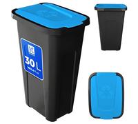 KADAX Cubo de basura para separación de residuos 30L, robusto contenedor de basura con tapa abatible hermética, cubo de basura para sistema de separación de residuos, cubo de basura de plástico (1