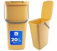 KADAX Cubo de basura rectangular con tapa abatible y asa, de plástico, amarillo, 20 L