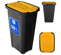 KADAX Cubo para separación de residuos, 30 l, robusto, con tapa abatible hermética, para sistema de reciclaje, de plástico (1, tapa amarilla)