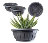 KADAX Cuenco para flores, macetero redondo, de plástico, resistente a la intemperie, para exteriores, flores, plantas, jardín, balcón, maceta (34 cm, juego de 2 unidades), color gris antracita