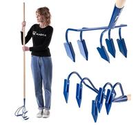 Kadax Cultivador de mano de metal, cultivador con un tallo largo de madera, garra de jardín, garra de jardín para aflojar el suelo (con 5 escaleras)