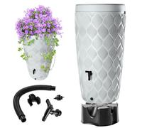 KADAX Depósito de agua de lluvia con depósito integrado para plantas en la tapa, 240 l, depósito de agua de lluvia de plástico con grifo, a prueba de heladas, gris claro