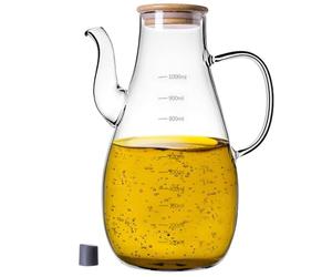 KADAX Dispensador de aceite de 1 l de vidrio de borosilicato, botella de aceite con escala de medición, boquilla y tapa, botella de aceite de cristal, botella de aceite de cristal, botella para aceite