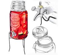 KADAX Dispensador de bebidas de 4 L con soporte, dispensador de zumo de cristal, dispensador de agua con grifo y tapa, dispensador de limonada, dispensador de bebidas frías (modelo 2)