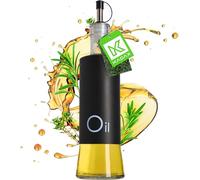 KADAX Dispensador de condimentos líquidos, botella de cristal con elementos de acero, dispensador de cristal para aceite, vinagre, vinagrette, depósito de aceite negro