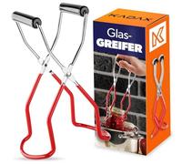 KADAX Elevador de cristal para vasos calientes de hasta 17,5 cm de diámetro, de acero y plástico, pinzas para conservas de tarros de mermelada, tarros y tarros de conservas (plata/rojo)