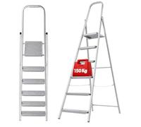 KADAX Escalera Acero 6 peldanos un Lado | Plegable pies Antideslizantes | con Bandeja | peldanos Anchos | hasta 150kg