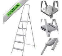 KADAX Escalera de acero de un solo lado con pies antideslizantes, escalera de tijera, escalera con estante, escalera de tijera, escalera plegable, escalera doméstica con peldaños anchos (5 peldaños)