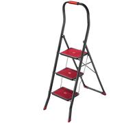 KADAX Escalera de acero plegable, 3 peldaños con peldaños antideslizantes, soporta hasta 150 kg, color negro y rojo