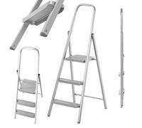 KADAX Escalera de acero unilateral con patas antideslizantes, escalera con ba...