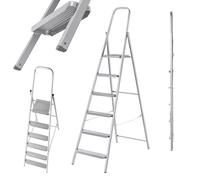 KADAX Escalera de acero de un lado con patas antideslizantes, escalera con estante, escalera plegable, escalera doméstica con peldaños anchos (6 peldaños)