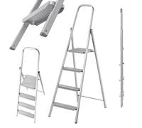 KADAX Escalera unilateral de acero con patas antideslizantes, peldaños anchos, con estante, plegable, doméstica (4 niveles)