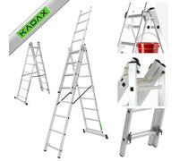 KADAX Escalera de aluminio plegable con 3 peldaños, hasta 125 kg, escalera con estante, escalera de seguridad de aluminio