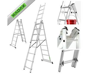 KADAX Escalera de aluminio plegable con 3 peldaños, hasta 125 kg, escalera con estante, escalera de seguridad de aluminio