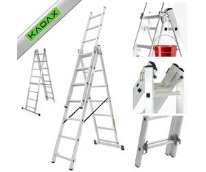KADAX Escalera de aluminio plegable con 4 peldaños, hasta 125 kg, escalera con estante, escalera de seguridad de aluminio