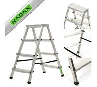 KADAX Escalera de Doble Cara de Aluminio con 4 Peldaños Antideslizantes, Capacidad de Carga de 125 kg, Plataforma de Trabajo y Diseño Plegable (81 x 43 cm)