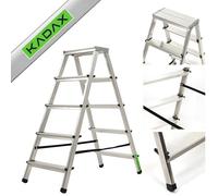 KADAX Escalera de Doble Cara de Aluminio con 5 Peldaños Antideslizantes, Capacidad de Carga de 125 kg, Plataforma de Trabajo y Diseño Plegable (102 x 45 cm)