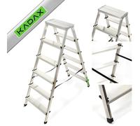 KADAX Escalera de Doble Cara de Aluminio con 6 Peldaños Antideslizantes, Capacidad de Carga de 125 kg, Plataforma de Trabajo y Diseño Plegable (123 x 48 cm)