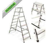 KADAX Escalera de Doble Cara de Aluminio con 8 Peldaños Antideslizantes, Capacidad de Carga de 125 kg, Plataforma de Trabajo y Diseño Plegable (165.5 x 53 cm)