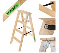 KADAX Escalera de madera plegable, 4 peldaños, con gancho de acero, escalera de pie para el hogar y el jardín