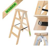 KADAX Escalera de madera plegable, 4 peldaños, con gancho de acero, escalera de pie para el hogar y el jardín