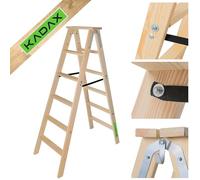 KADAX Escalera de madera plegable, 6 peldaños, con gancho de acero, escalera de pie para el hogar y el jardín