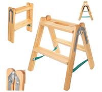 KADAX Escalera de madera plegable con 2 peldaños, para el hogar y trabajos de pintura, escalera robusta y compacta